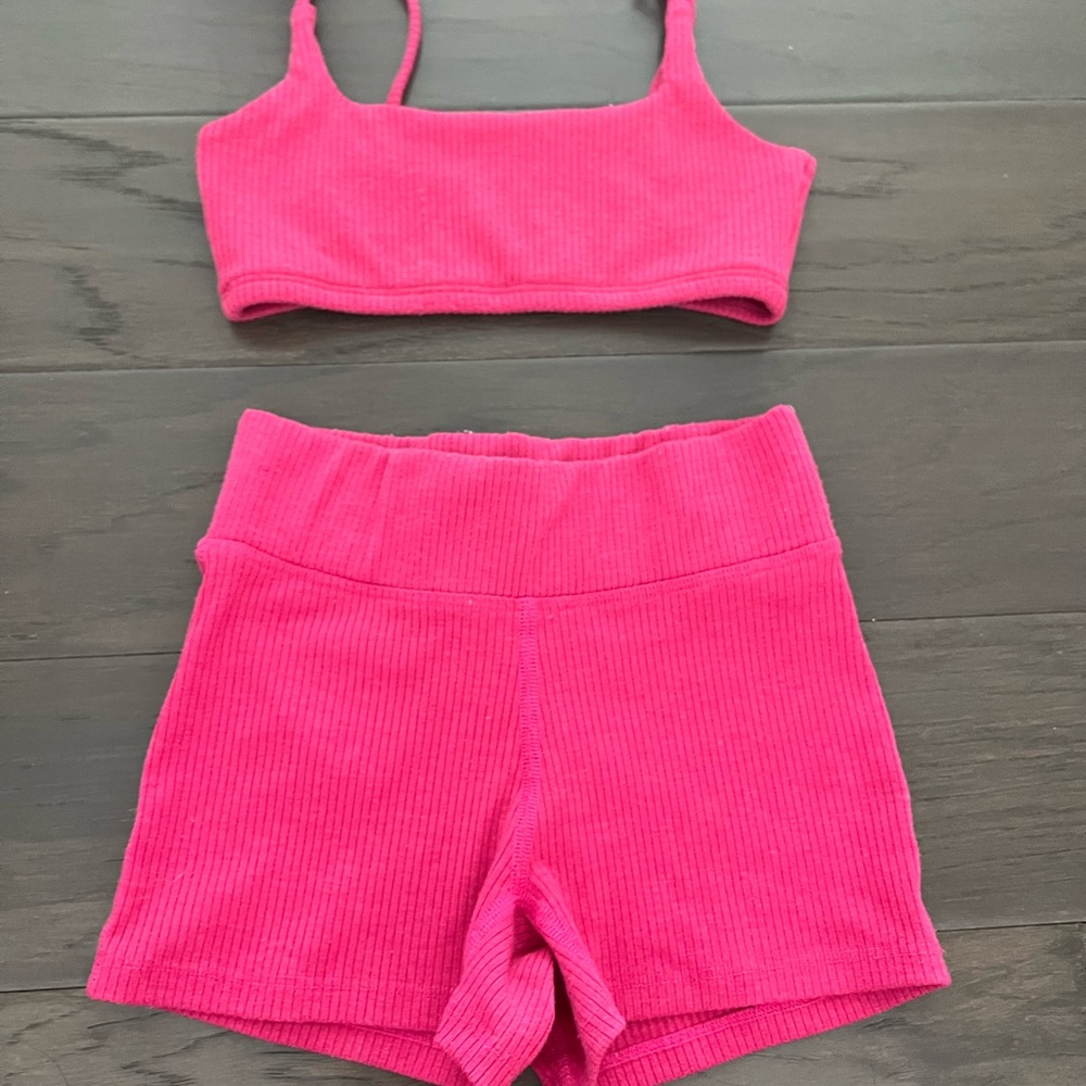 Women's Pink Ribbed Two-Piece Set